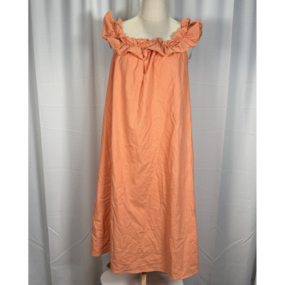 Victoria Dunn Womens Midi Dress Lounge Nap Size S Linen Cotton Peach Orange